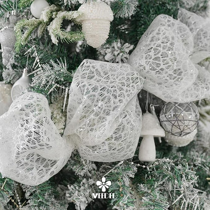 MEEDEE White Glitter Mesh Web Ribbon 10 Inch Wide by 10 Yards Roll White Fabric Ribbon Decorative Mesh Ribbon for Christmas Tree, Garland, Wreaths, Bows, Holiday Crafts, Home Decor