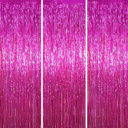 3 Pack 3.3x8.2 Feet Pink Foil Fringe Backdrop Curtains, Tinsel Streamers Birthday Party Decorations, Fringe Backdrop for Graduation, Baby Shower, Gender Reveal, Disco Party