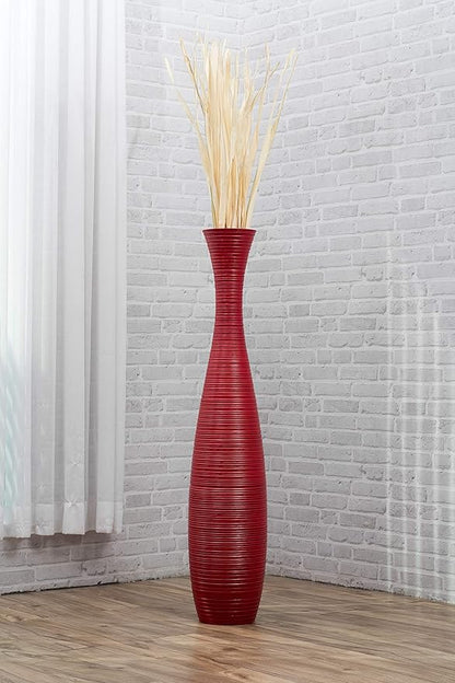 Leewadee Large Red Home Decor Floor Vase - Wooden 41 inch Tall Farmhouse Decor Flower Holder for Fake Plant and Pampas Grass