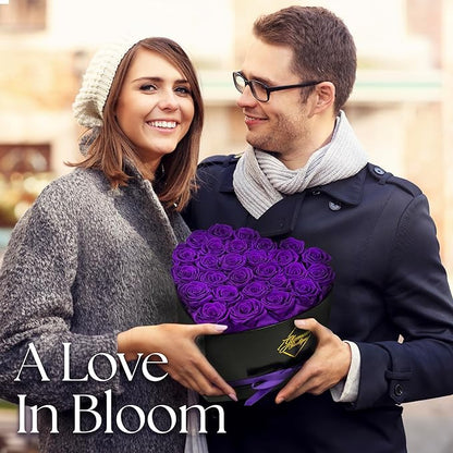 GLAMOUR BOUTIQUE 27 Flower Forever Heart Shape Box - Preserved Roses Gift for Her, Preserved Flowers, Purple