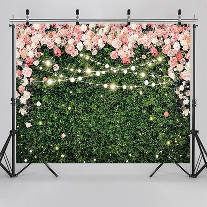 Riyidecor Flower Wall Backdrop Vinyl for Woman Green Leaves Plant Pink Rose Floral Blossom Spring Nature Botanical Birthday 10Wx8H Feet Girls Photography Background Birthday Photo Studio Shoot