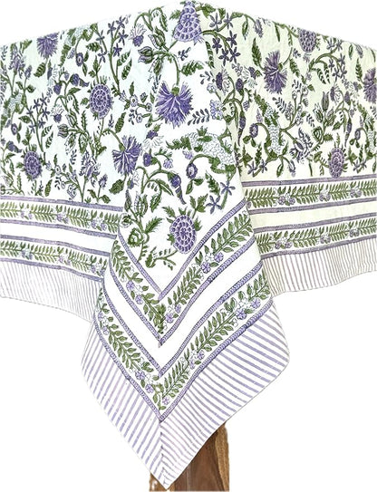 ATOSII Mahoka 100% Cotton Rectangle Fall Tablecloth, Handblock Floral Linen Table Cloth for Kitchen Dining Table I Parties Wedding Outdoors Holidays I Fall Home Decor 60 X 90 Inches I 6 Seater