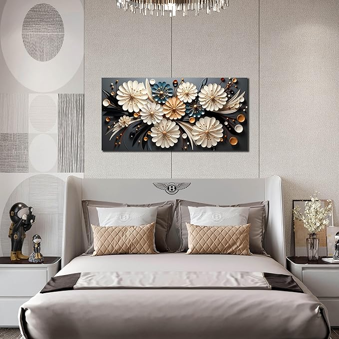 Large Wall Art for Living Room Bedroom Home Office Gold Flower Pictures Wall Art Modern Floral Artwork Framed Wall Decor Canvas Prints 20x40 In