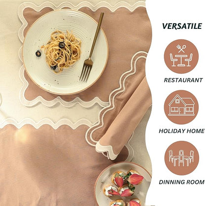 Folkulture Placemats Set of 4 | (13 x 19) 100% Cotton Rustic Place Mats | Heat Resistant Table Mats for Dining Table Decor | Boho Placemats, Scalloped Kitchen Mats or Table Placemats (Sand)