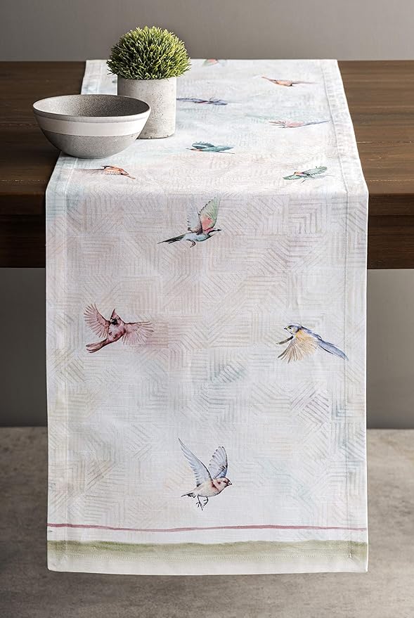 Maison d' Hermine Table Runner 100% Cotton Single Layer Table Runners 72 inches Long Decorative for Home Kitchen Dining Party Wedding Bridal Shower Spring Summer (Flying Birds, 14.50" x 72")