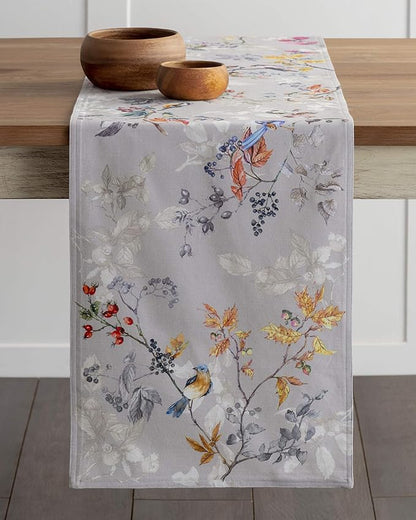 Maison d' Hermine Table Runner 100% Cotton Double Layer Table Runners 108 inches Long for Thanksgiving Christmas Decorations Home Kitchen Dining Party Wedding (Equinoxe - Grey, 14.5" x 108")
