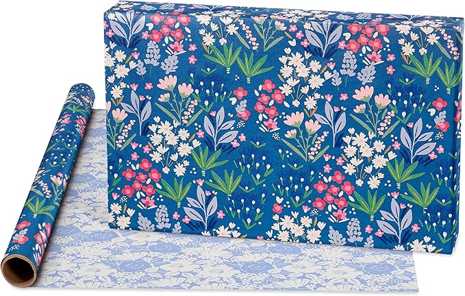 American Greetings 120 sq. ft. Reversible Flower Wrapping Paper Set for Birthdays, Weddings, Bridal Showers, Floral, Stripes and Polka Dots (4 Rolls, 30 in. x 12 ft. each)