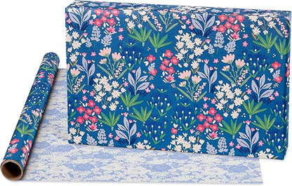 American Greetings 120 sq. ft. Reversible Flower Wrapping Paper Set for Birthdays, Weddings, Bridal Showers, Floral, Stripes and Polka Dots (4 Rolls, 30 in. x 12 ft. each)