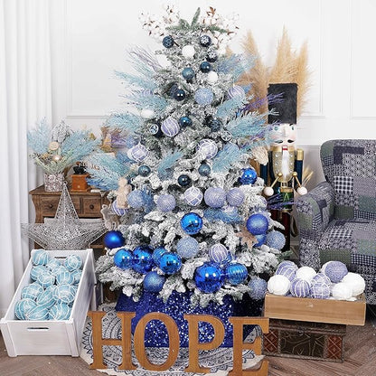 Christmas Glitter Stems 24pcs Artificial Pine Tree Picks for Christmas Tree Ornaments fillers, DIY Xmas Wreath, Crafts, Garland, Holiday, Party, Wedding and Home Decoration (Light Blue)