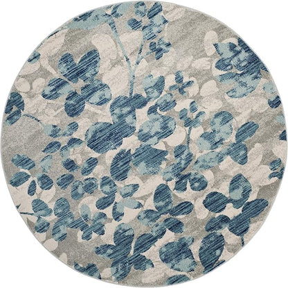 SAFAVIEH Evoke Collection 6'7" Round Grey/Light Blue EVK236J Floral Non-Shedding Dining Room Entryway Foyer Living Room Bedroom Area Rug