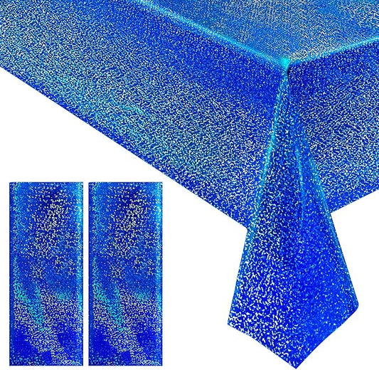 2 pcs Royal Blue Holographic Party Tablecloth 40" x 108" Iridescence Plastic Table Cloth Navy Blue Sparkly Table Covers for Graduation 4th of July Birthday Winter Christmas Party Decoration