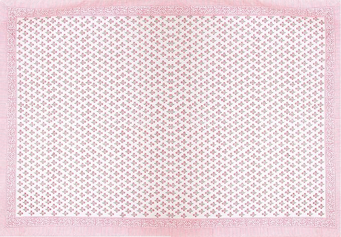 ATOSII Gulbahar White Pink 100% Cotton Fall Rectangle Tablecloth, Handblock Print Floral Table Cloth for Kitchen Dining Linen I Thanksgiving Christmas Weddings Outdoors I 72 X 108 Inches I 8 Seater