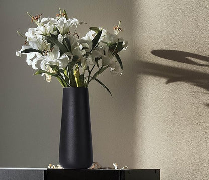 D'vine Dev 11 Inch Ceramic Flower Vase Textured Finishing, Minimalist Design for Kitchen, Bedroom, Living Room, Centerpieces, Office, Raven Grain, VS-XH-B-2