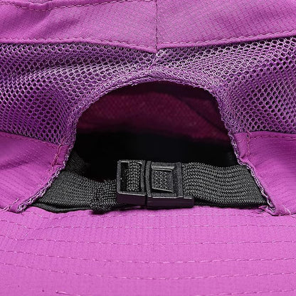 Womens Summer Sun Hat Beach Hat Wide Brim Outdoor UV Protection Hat Foldable Cool Mesh Ponytail Bucket Hat