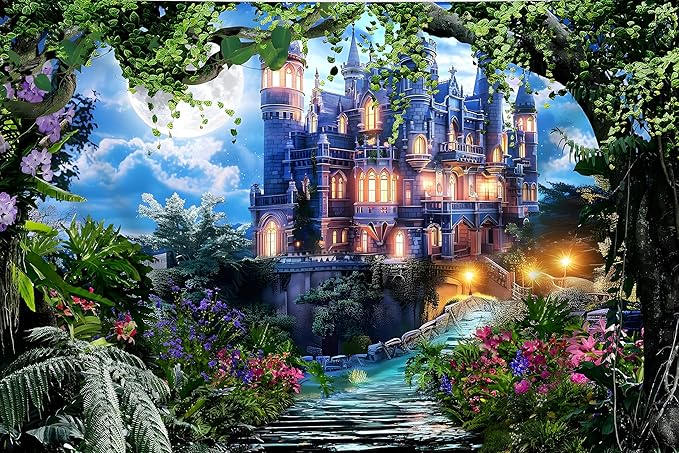 10x6.5ft Spring Fantasy Castle Palace Backdrop Vinyl Fairy Tale Prince Princess Flower Forest Wonderland Castle Photography Background Girl Home Decor Birthday Party Portrait Photo Props