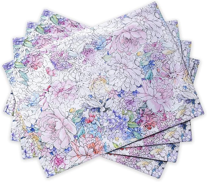 Maison d' Hermine Placemats Set of 4 100% Cotton Washable Cloth Place Mats, Reusable Table Mats for Kitchen Dining Decoration, Party, Wedding, Restaurant Spring/Summer (Floral Love, 13" x 19")