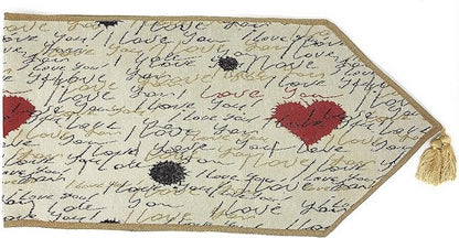 Tache Romantic Cursive Handwritten Love Letter Valentine Hearts Beige Table Runner - Vintage Farmhouse Woven Tapestry Kitchen Dining Dinner Linen Napery Cloth - 13 x 72 inches