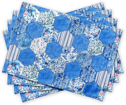 Maison d' Hermine Placemats Set of 4 100% Cotton Washable Cloth Place Mats, Reusable Table Mats for Kitchen Dining Decoration, Party, Wedding, Restaurant Spring/Summer (Summer Blues, 13" x 19")