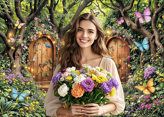 10X8ft Enchanted Forest Backdrop Fairy Tale Green Enchanted Garden Wonderland Floral Butterfly Photography Background for Kids Girl Baby Shower Birthday Party Decoration Banner Booth Props