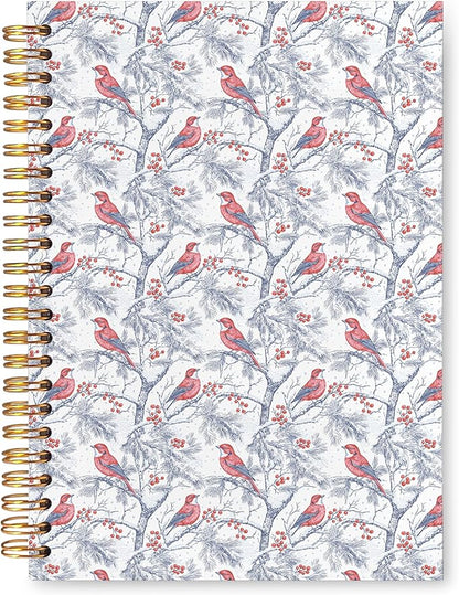 VIIJJUE Blue and White Chinoiserie Christmas Cardinal Notebook Journal, Vintage French Country Toile de Jouy Journal, Xmas Red Cardinal Hardcover Spiral Notebooks, 5.5x8.3 Inch-01