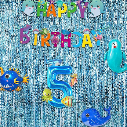Wavy Blue Streamers Party Backdrop - GREATRIL Fringe Curtain for Pool Party/Birthdays/VBS/Beach/Under Sea - 3.2ft X 6.5ft - 2 Packs