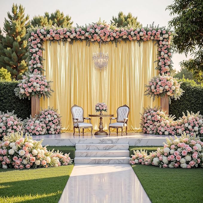 gogoparti 40x10FT Gold Sequin Backdrop Curtain - 8 Panels of 5x10FT Wrinkle-Free Glitter Drapes for Photography, Birthdays, Weddings & Graduations
