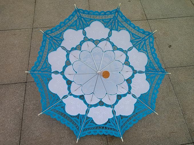 Handmade Blue Lace Parasol Umbrella Wedding Bridal 30 Inch Adult Size