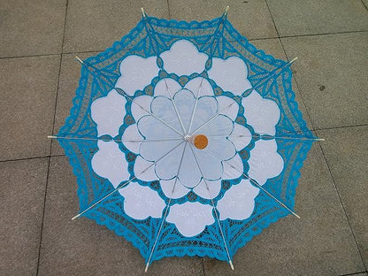 Handmade Blue Lace Parasol Umbrella Wedding Bridal 30 Inch Adult Size