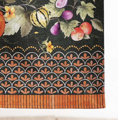 Maison d' Hermine Table Runner 100% Cotton Double Layer Table Runners 108 inches Long for Thanksgiving Christmas Decorations Home Kitchen Dining Wedding (Pumpkin Garden - Dark Green, 14.5" x 108")