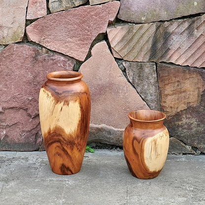 Acacia Wood Vase 7.5" x 7.5" x 11.8" H Handcrafted Natural Brown Wooden Vase Rustic Flower Holder for Entry Table Vintage Artworks Planter for Living Room Home Christmas Décor
