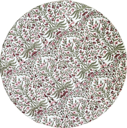 ATOSII Nargis Pink 100% Cotton Round Block Print Summer Tablecloth, Floral Table Cloth Linen for Dining Parties Weddings Outdoors Holidays I 90" Inches Round, 6 Seater I Grandmillennial Farmhouse Boho