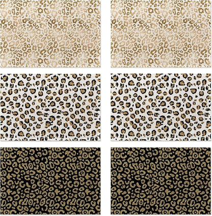 Gold Black Leopard Placemats Set of 6,Washable Heat Resistant 12×18 Inch Linen Table Mats White Gold Place Mats for Party Outdoor Dining Décor