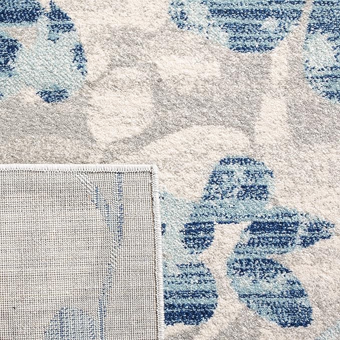 SAFAVIEH Evoke Collection Area Rug - 6'7" Square, Grey & Light Blue, Floral Design, Non-Shedding & Easy Care, Ideal for High Traffic Areas in Living Room, Bedroom (EVK236J)
