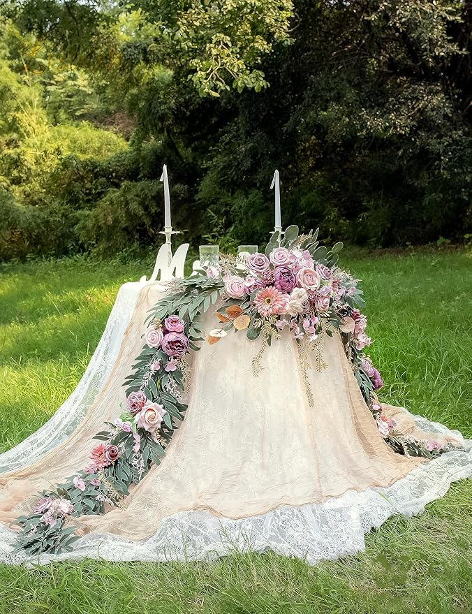 9FT Wedding Arch Flower Garland, Handmade Wedding Table Decorations,Head Table Floral Decor for Noble and Charming Wedding Ceremony
