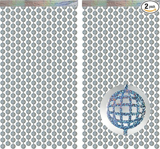 Discos Dancing Ball Shaped Party Backdrop - GREATRIL Prom Fringe Curtain Backdrop with Sparking Surface for Birthdays Discos Graduation New Years Party Decoration - 3.2ft x 6.5ft - 2 Packs