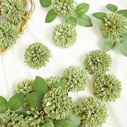 Artificial Flowers, 100pcs Artificial Rose for DIY Wedding Bouquets Centerpieces Arrangements, Elf Green and White Dahlia Flowers with Stems for Party Home Decorations