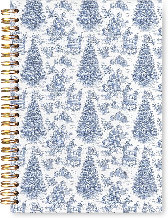 VIIJJUE Blue and White Chinoiserie Christmas Cardinal Notebook Gifts for Women, Vintage French Country Toile de Jouy Journal, Xmas Tree Santa Holiday Hardcover Spiral Notebooks, 5.5x8.3 Inch