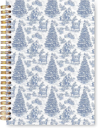 VIIJJUE Blue and White Chinoiserie Christmas Cardinal Notebook Gifts for Women, Vintage French Country Toile de Jouy Journal, Xmas Tree Santa Holiday Hardcover Spiral Notebooks, 5.5x8.3 Inch