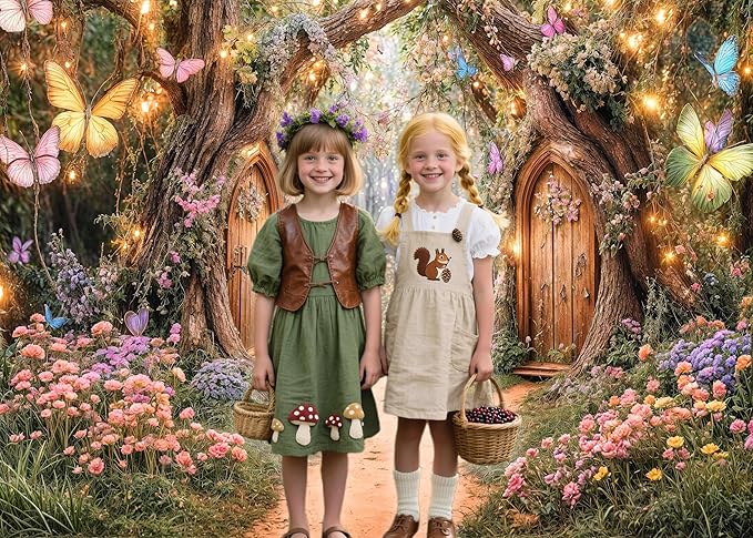5X3ft Enchanted Forest Backdrop Fairy Tale Magic Garden Wonderland Floral Butterfly Photography Background for Kids Girls Baby Shower Birthday Party Decoration Cake Table Photo Booth Props