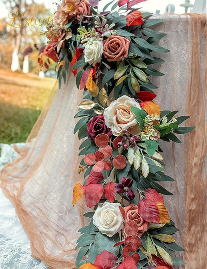 9FT Wedding Arch Flower Garland, Handmade Wedding Table Decorations,Head Table Floral Decor for Noble and Charming Wedding Ceremony