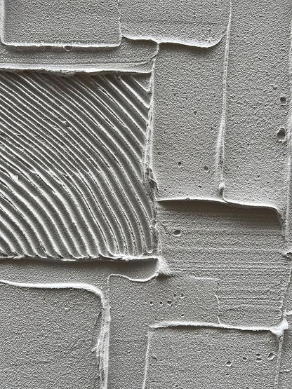 Hand-Painted White and Grey Abstract Wall Decoration Oil Painting Thick Texture Minimalist Art 45x30 inches