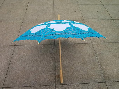 Handmade Blue Lace Parasol Umbrella Wedding Bridal 30 Inch Adult Size