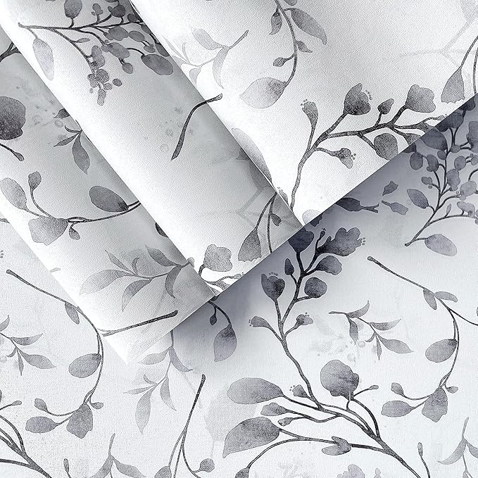 Gray Floral Peel and Stick Wallpaper Contact Paper 17.7 in 590.5 in Waterproof for Bathroom Removable Self Adhesive Wall Paper Kitchen
