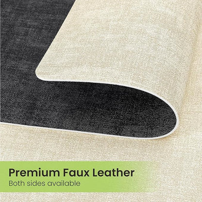 Placemats Set of 6, Faux Leather Heat Resistant Wipeable Placemats, Dual Sided Waterproof Washable Table Mats with Coaster, Suitable for Kitchen, Dining, Table Decor (6, Black Beige)