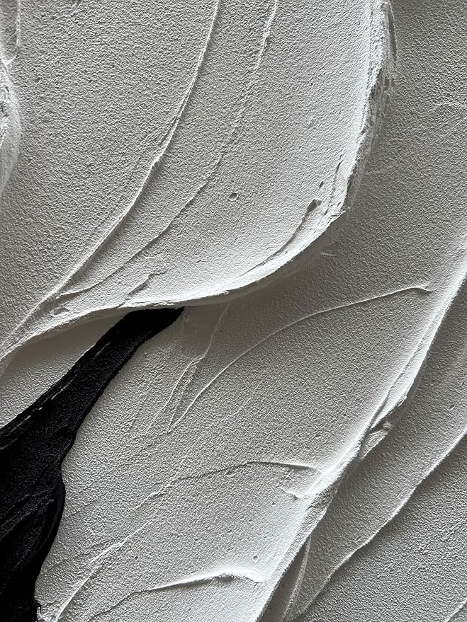Epicler art Hand painted black and white abstract wall decoration oil Thick texture Minimalist art 36x24 inches