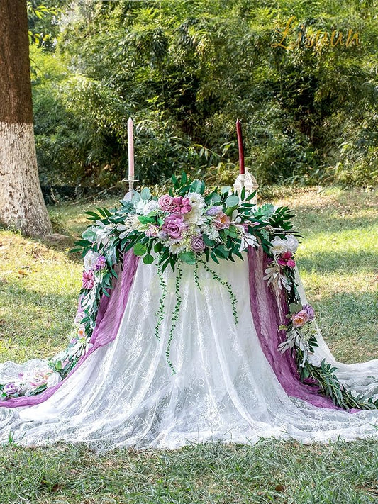 9FT Wedding Arch Flower Garland, Handmade Wedding Table Decorations,Head Table Floral Decor for Noble and Charming Wedding Ceremony