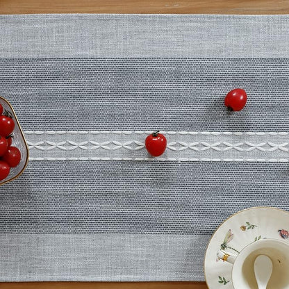 Farmhouse Braided Striped Table Runner Rustic Embroidery Coffee Table Runners for Decorations Weddings Holiday Grey 13x108inch