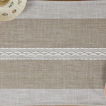 Farmhouse Braided Striped Table Runner Rustic Embroidery Coffee Table Runners for Decorations Weddings Holiday Brown 13x108inch