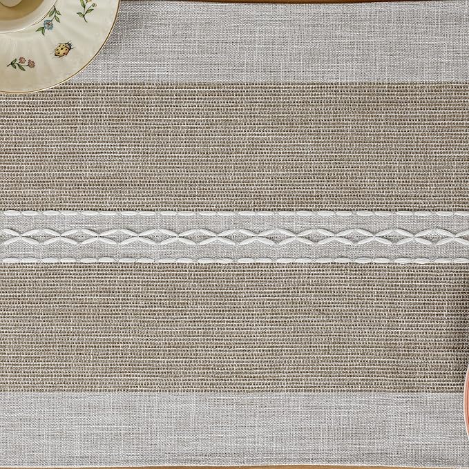 Farmhouse Braided Striped Table Runner Rustic Embroidery Coffee Table Runners for Decorations Weddings Holiday Brown 13x90inch