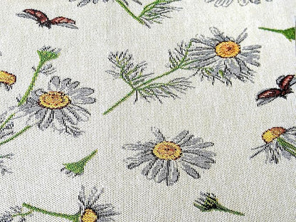 Tache Ivory Floral Table Runner Yellow Daisies Ladybugs Woven - Long Vintage Tapestry Kitchen Dining Dinner Linens Cloth - 13 x 90 inches